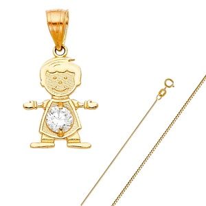 14K Yellow Gold April Birthstone CZ Boy Pendant